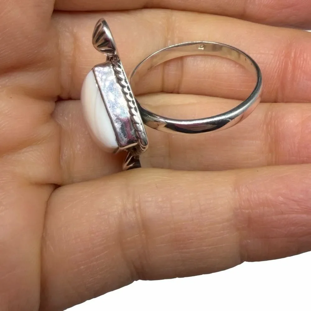 Pink Conch Shell Ring Size 10 Solid 925 Sterling Silver